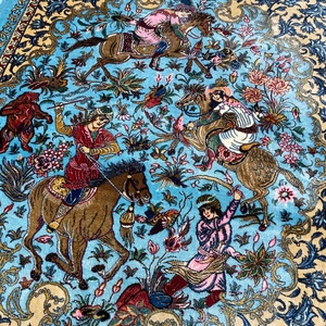 Alfombras Persas de Caza Azul Cielo de 60*90cm al por Mayor, Tapiz de Pared Tejido de Modal Ecológico - Product Image 6