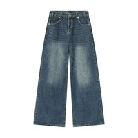 Jean en denim uni pour homme, coupe droite rétro personnalisée, avec logo, délavé à la pierre, léger, pour la saison automne-hiver