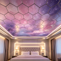 Panneau en nid d'abeille en aluminium personnalisé, plafond ciel étoilé, installation à clipser avec éclairage à fibres optiques et système de contrôle