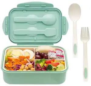 Alimentos Seguros Materiais 3 Compartimentos Bento almoço Caixas Recipiente Para Crianças Com Garfo Colher para On the Go Refeição