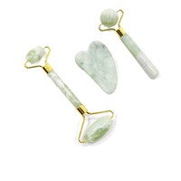Rouleau de jade double roue, petit et grand, ensemble beauté trois pièces, planche Gua Sha, lifting du visage, soin des yeux et du corps, personnalisé, 100% naturel