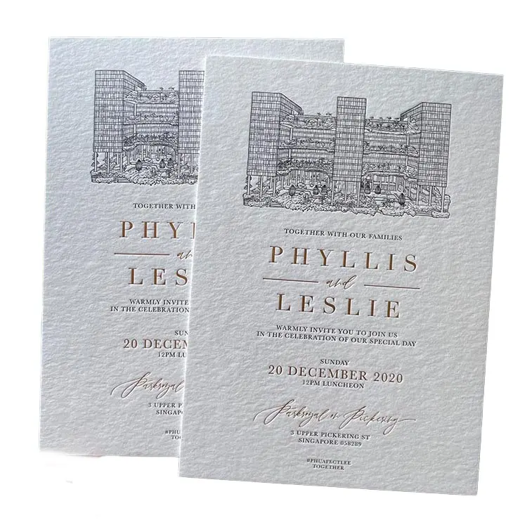 Luxus-Hochzeits einladung karte Benutzer definierter Buchdruck Dicker Baumwoll papier druck