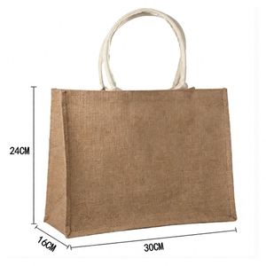 Sac fourre-tout en jute personnalisé avec logo, sac de marché à longues poignées en corde, sac d'épicerie réutilisable pour cadeaux, voyages, promotion, shopping en plein air - Product Image 3