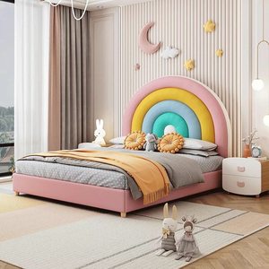 <span class=keywords><strong>Cama</strong></span> Individual <span class=keywords><strong>de</strong></span> Madera <span class=keywords><strong>de</strong></span> Pino Maciza Simple para Niñas, Modelo Y'z Princess Rainbow Dreamy, Famosa en Internet, para Habitación Infantil con <span class=keywords><strong>Respaldo</strong></span> - Product Image 4