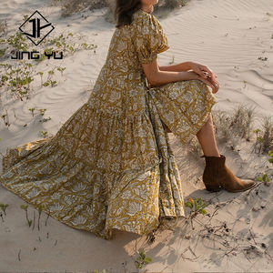 Robes pour femmes grande taille à imprimé plage, col en V, style designer, robe midi luxueuse en coton biologique 100% - Product Image 2