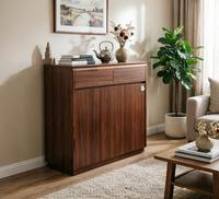 Armoire à chaussures élégante et moderne en bois stratifié de style européen, 2 tiroirs, 3 portes, finition noyer chaud, rangement spacieux pour la maison, le bar ou la salle à manger