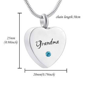 Joyería de cremación, urna en forma de corazón de acero inoxidable, joyería de piedra de nacimiento de la <span class=keywords><strong>abuela</strong></span>, collar de recuerdo gris conmemorativo - Product Image 2