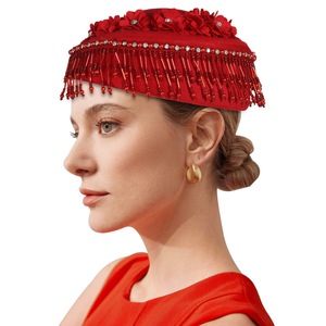 Fleur perles frange femmes élégant église chapeaux <span class=keywords><strong>cérémonie</strong></span> hôtesse de l'air formel femmes béret laine thé fête chapeaux - Product Image 5