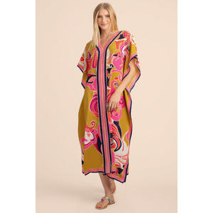 彩色印花节日礼服印度休闲睡袍比基尼防晒衬衫沙滩遮盖 - Product Image 3