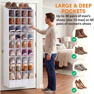 Organisateur de chaussures à suspendre derrière la porte, 40 poches profondes, grande capacité, blanc, en tissu non tissé, pour bottes, baskets, rangement de chaussures derrière la porte - Product Image 5