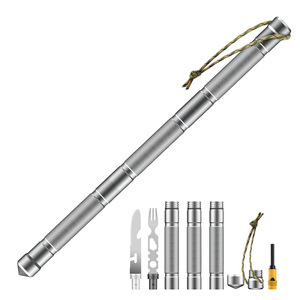 Bâton de survie multifonctionnel en métal compact, outil d'autodéfense pour l'extérieur, gris G01-2 - Product Image 5