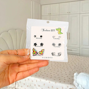Yuhan Cartoon <b>Stud</b> Earrings For Women 6 Pairs Daily Wear Fashion Jewelry Set With <b>Plastic</b> Posts - Product Image 3