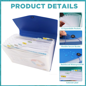Carpeta de Archivo Expandible de 13 Bolsillos con Hebilla Elástica para Guardar Facturas, Cartas, Papel, Tarjetas, Recibos, Contratos y Documentos - Product Image 3