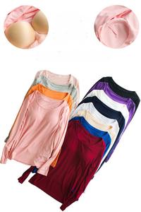 Maglietta <span class=keywords><strong>Basic</strong></span> con Reggiseno Incorporato per <span class=keywords><strong>Donna</strong></span>, Maniche Lunghe, Collo Tondo, in Modal, Tinta Unita, Casual, Morbida e Traspirante - Product Image 5