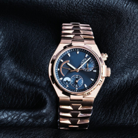 Montre chronographe style 47450, indicateur jour/nuit, double fuseau horaire, boîtier en or rose, cadran noir, montre de sport de luxe avec bracelet intégré