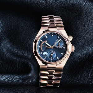 Montre chronographe style 47450, indicateur jour/nuit, double fuseau horaire, boîtier en or rose, cadran noir, montre de sport de luxe avec bracelet intégré - Product Image 2