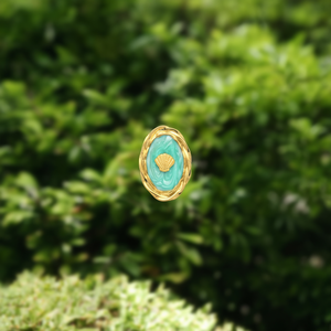 Fashion <b>Ring</b> 316L Stainless Steel PVD <b>Gold</b> Plating Sustainable Resistant Oval Turquoise Shell Design - Product Image 3