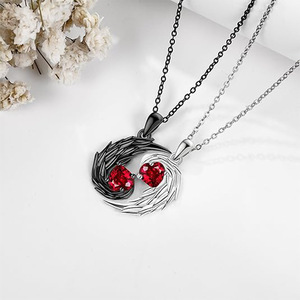 Collana per Coppie Bicolore con Ciondolo a Cuore Diamantato, <span class=keywords><strong>Angelo</strong></span> <span class=keywords><strong>e</strong></span> Diavolo, Regalo di San Valentino - Product Image 2