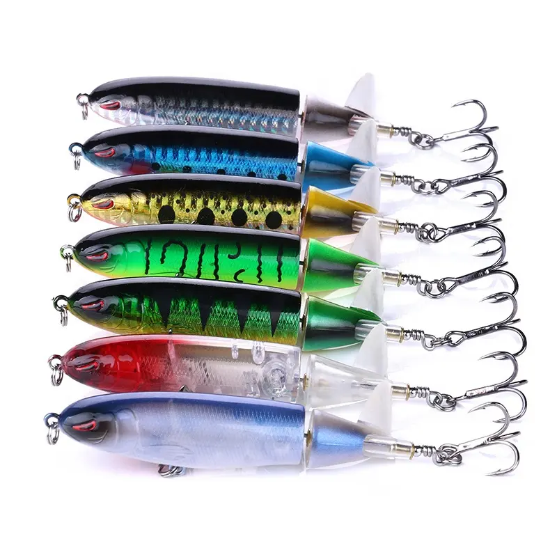 TAKEDO Wholesale HJ01 Bass Hard Fishing Lure Whopper Plopper Peche Leurre Souple Topwater Pencil Lure With Rotating Soft Tail