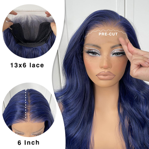 Peluca de Cabello Humano Brasileño <span class=keywords><strong>con</strong></span> Ondas <span class=keywords><strong>Azules</strong></span>, <span class=keywords><strong>con</strong></span> Reflejos, Frente de Encaje 13x4, Sin Pegamento, Pre-Arrancada <span class=keywords><strong>con</strong></span> Cabello de Bebé, Partidura Libre - Product Image 5