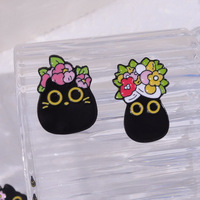Terlaris Pin bros kerah bunga logam keras unik Pin Enamel Anime hewan kucing hitam imut kartun lucu