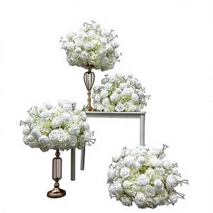 Arreglo Floral Clásico de Rosas Blancas en Forma de Bola, con Rosas Artificiales de Seda, Tamaño Personalizable para Decoración de Mesa de Boda - Product Image 1