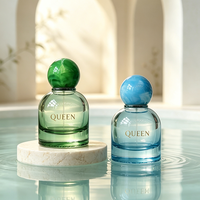 Flacon de parfum en verre rond haut de gamme pour femme, nouveau design, vert, 50 ml, 100 ml, avec bouchon pompe transparent, boîte d'emballage cosmétique ronde