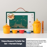 Ensemble de théières créatives de style chinois impérial avec logo personnalisé, esthétique de musée, boîte cadeau promotionnelle d'entreprise orange, papier de luxe haut de gamme
