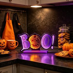 ไฟกลางคืนรูปฟักทอง Boo Pumpkin Infinity Mirror สำหรับตกแต่งฮาโลวีน วัสดุอะคริลิก ใช้พลังงานจากแบตเตอรี่ สีส้ม พิมพ์ลายตามสั่ง โปร่งใส - Product Image 4