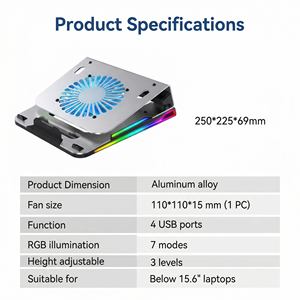 Refroidisseur d'ordinateur portable en alliage d'aluminium Jetion avec 4 ports USB, 7 modes RVB, 3 réglages de hauteur pour les ordinateurs portables de moins de 15,6 pouces PJT-NCL2133 - Product Image 3