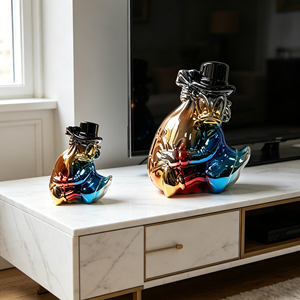 Support TV Evelyn, décoration Feng Shui, statue de canard Donna enlacant un <span class=keywords><strong>sac</strong></span> d'argent, style européen moderne, décoration intérieure de luxe - Product Image 2
