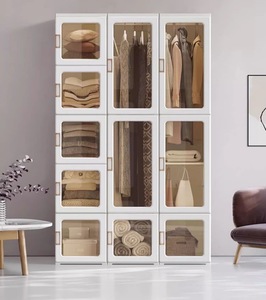 Armoire Pliante Moderne Simple Intégrée <span class=keywords><strong>en</strong></span> <span class=keywords><strong>Plastique</strong></span> <span class=keywords><strong>avec</strong></span> 5 Tiroirs et Portes Coulissantes pour <span class=keywords><strong>Petit</strong></span> Appartement Chambre à Coucher Mécanisme de Charnière <span class=keywords><strong>en</strong></span> MDF - Product Image 5