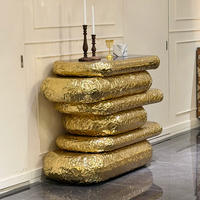 Table console moderne en laiton de luxe, forme irrégulière, texture froissée, œuvre d'art unique, pour villa, salon, entrée
