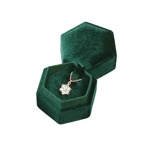 Di colore verde contenitori di monili dell'annata hexagon monili del velluto wedding anello scatola di velluto tessuto per monili set box confezione