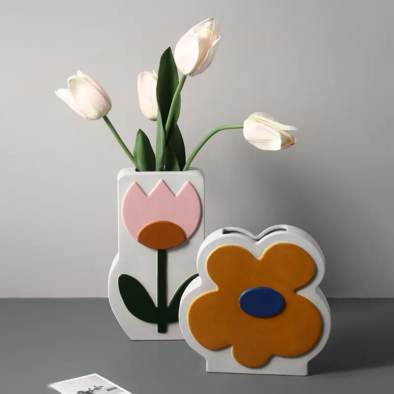 Nordic Ins Tulip Vase White Tulip Purple Table Decoration Art Hand Painted Ceramic Flower Vase For Nirdic Home Decor