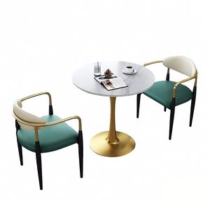 Ensemble de <span class=keywords><strong>table</strong></span> à manger ronde de luxe avec plateau en pierre frittée et base dorée, style moderne, faible MOQ, achat en gros, OEM ODM - Product Image 2