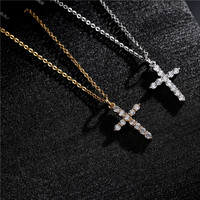 Colliers pendentifs croix en zircon pavé de laiton plaqué or 14 carats pour femmes
