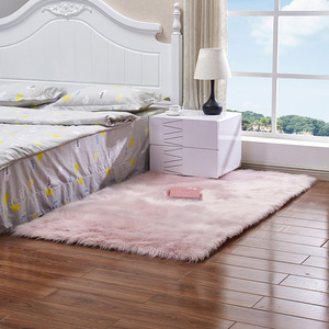 Tapis en peluche rectangulaire blanc et gris clair en fausse laine, lavable en machine, pour chambre à coucher et salon - Product Image 4