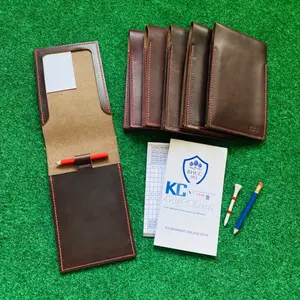 Personalized Logo Luxury Brown PU Leather Golf Scorecard Holder Yardage Book Cover Golf Gift With Pen Holder