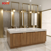 Lavabo mural double en surface solide, design moderne et luxueux, avec égouttoir, écologique et facile à nettoyer, idéal pour les hôtels