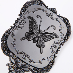 <b>Handheld</b> Makeup <b>Mirror</b> Black Large Size Retro Design With Butterfly Pattern For Beauty Salon And Personal Use - Product Image 5
