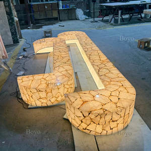 Table de réception pour 2 personnes Baclit Gemstone Marble White Onyx Luxe Led Moderne Bureau de réception arrondi pour salon de beauté - Product Image 2