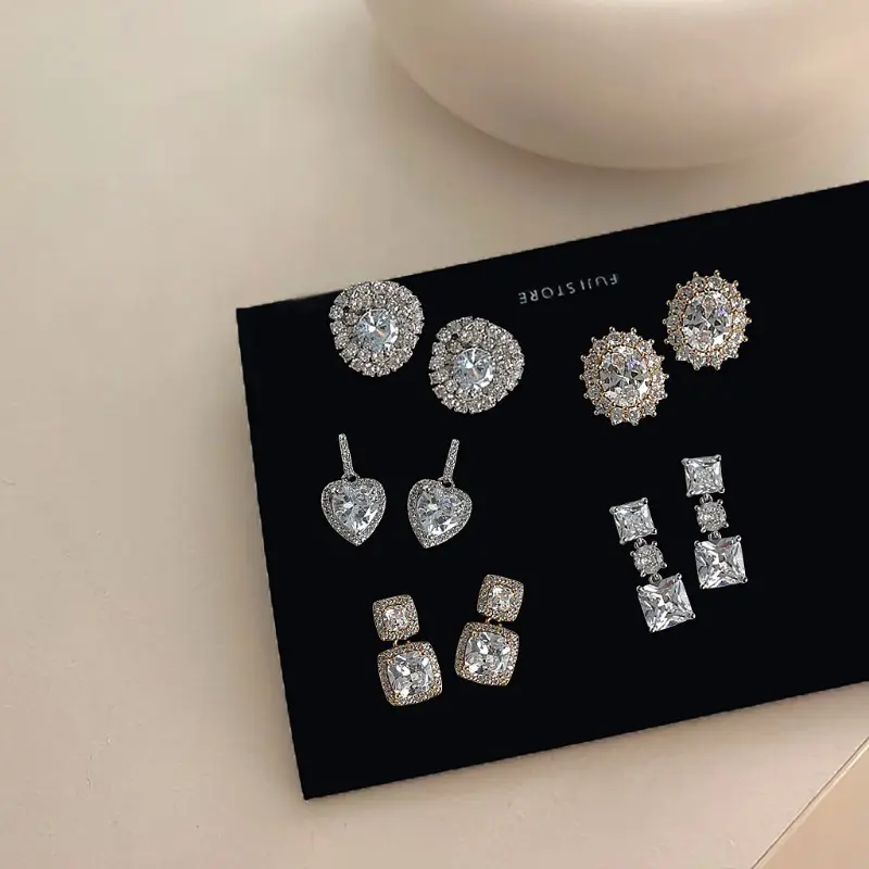 Light Luxury Diamond Zirconia Earrings For Women Korean Love Stud Earrings Exquisite Fashion Silver Drop Earrings