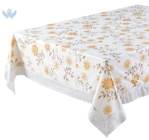Tablecloth <strong>Wipeable</strong> Printed Flannel Square Floral Design PVC <strong>Table</strong> Linen With 3 Inch Lace Edge - Product Image 5