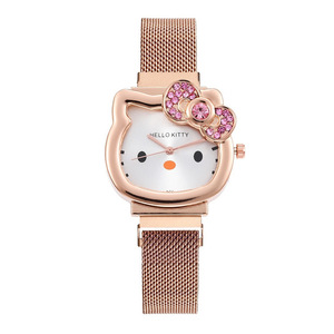 Orologio Kitty per ragazze orologio al quarzo con diamante fiocco magnete carino cartone animato ragazza studente per bambini orologio fibbia tipo di fibbia - Product Image 6