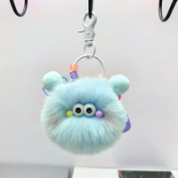 Porte-clés pendentif en peluche semi-artisanal avec chaîne colorée et boule de charbon, breloque pour sac d'école