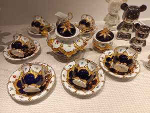 Complete Cobalt Blue Gold Embossed Floral Bone China Tea Set With <b>Teapot</b> Cups Sugar Creamer Baroque Style - Product Image 6