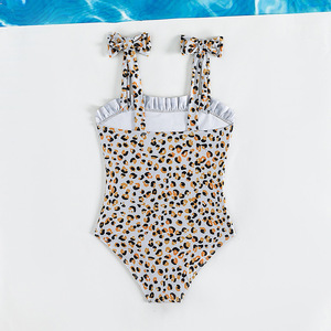 Maillot de bain une pièce pour enfants, imprimé léopard, avec bretelles et nœud mignon, pour l'été et la plage - Product Image 2