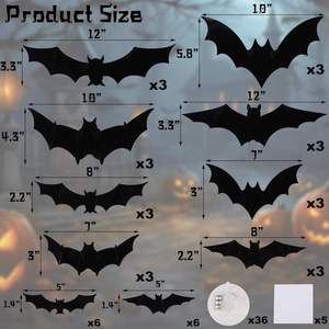 Paquete de 36 Murciélagos Decorativos de Halloween para Pared, Adhesivos 3D con Luz, Murciélagos de Madera Reutilizables de Diferentes Tamaños para Decoración de Interiores, Ventanas y Dormitorios - Product Image 2