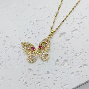 Collar de Lujo con Colgante de Mariposa Hueca Colorida, Collar de Moda con Circones para Mujer, Joyería de Regalo - Product Image 1